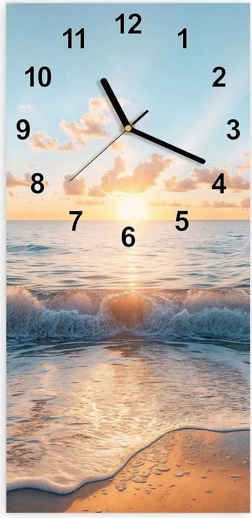 Wanduhr aus Glas mit Motiv Strand Sonnenuntergang- 30 x 60 cm - inkl. Aufhängesystem