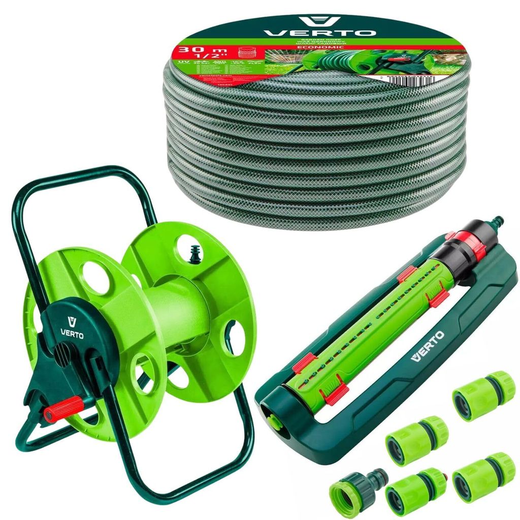 VERTO Schlauchtrommel + Gartenschlauch 30m + Oszillierender Produktbild 
