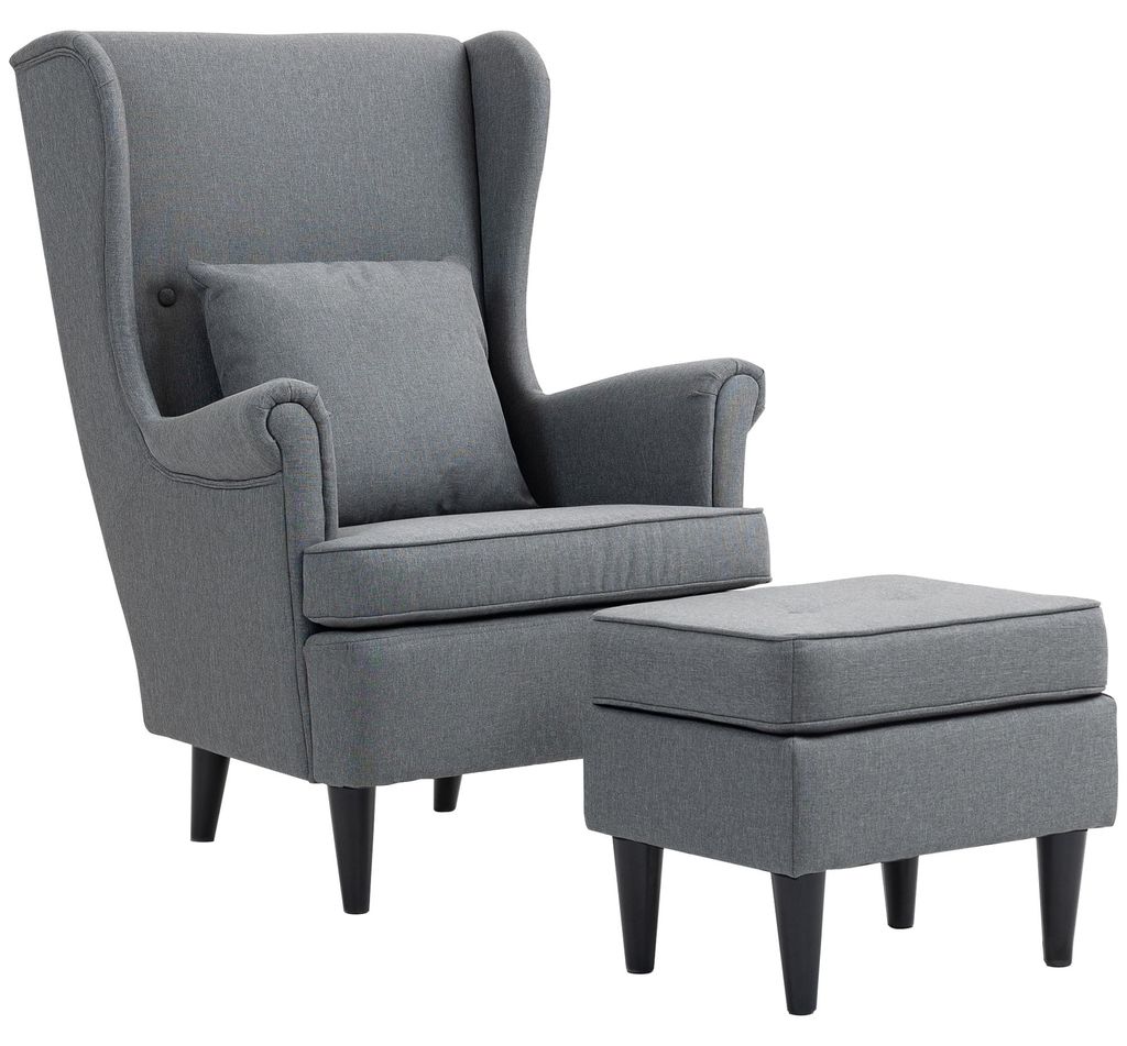 HOMCOM Ohrensessel mit Hocker Sessel mit Leinenoptik, Produktbild 