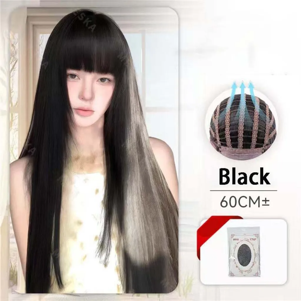 Parrucca Cosplay Nera 60cm Liscia - Fibra Termica per Styling