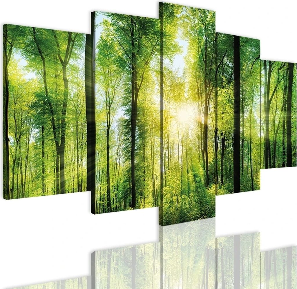 Wandbild Wanddeko Wald auf Leinwand - ökologische Tinte, Wasserfest - 5 Teilig 50x100 cm Leinwandbilder für wohnzimmer, schlafzimmer