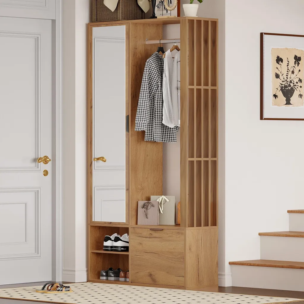 Armoire de Couloir 6 en 1 avec Étendoir et Miroir, Largeur 100 cm