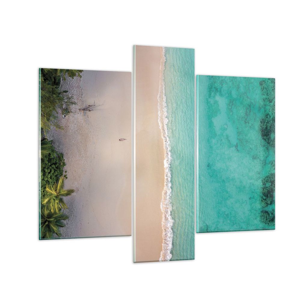 Bilder auf glas - 3 Teile - Strand Tropen Rand - 95x80cm - Glasbilder - Wandbilder - Bilder - zum Aufhängen bereit - Wanddekoration aus Glas - Gla...