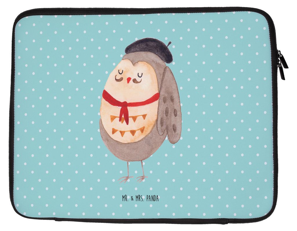 Mr. & Mrs. Panda Laptop Tasche Eule Frankreich 20 x 28 cm - Türkis Pastell - Geschenk, Eulen, Hülle, Owl, Laptoptasche, Case, Computertasche, Fra...