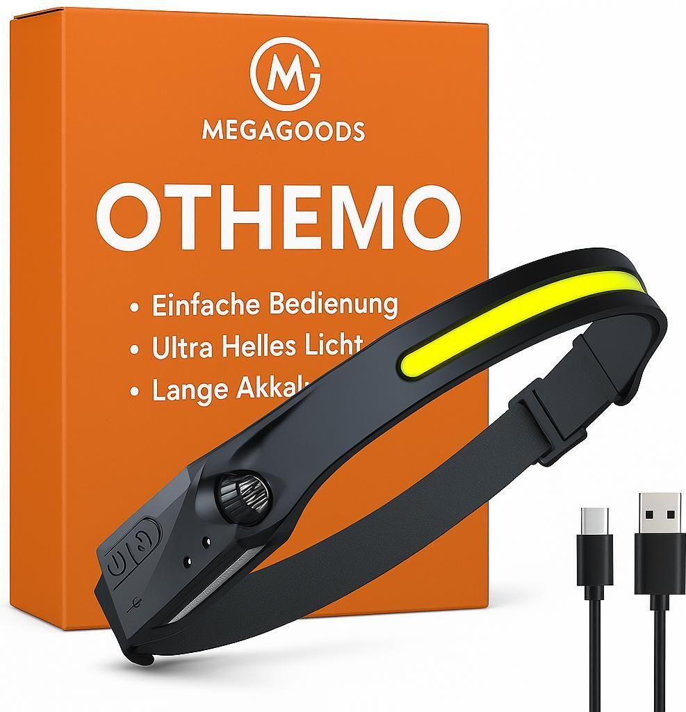 Induktions-Stirnlampe LED USB wiederaufladbar 5 Modi COB Licht DE.