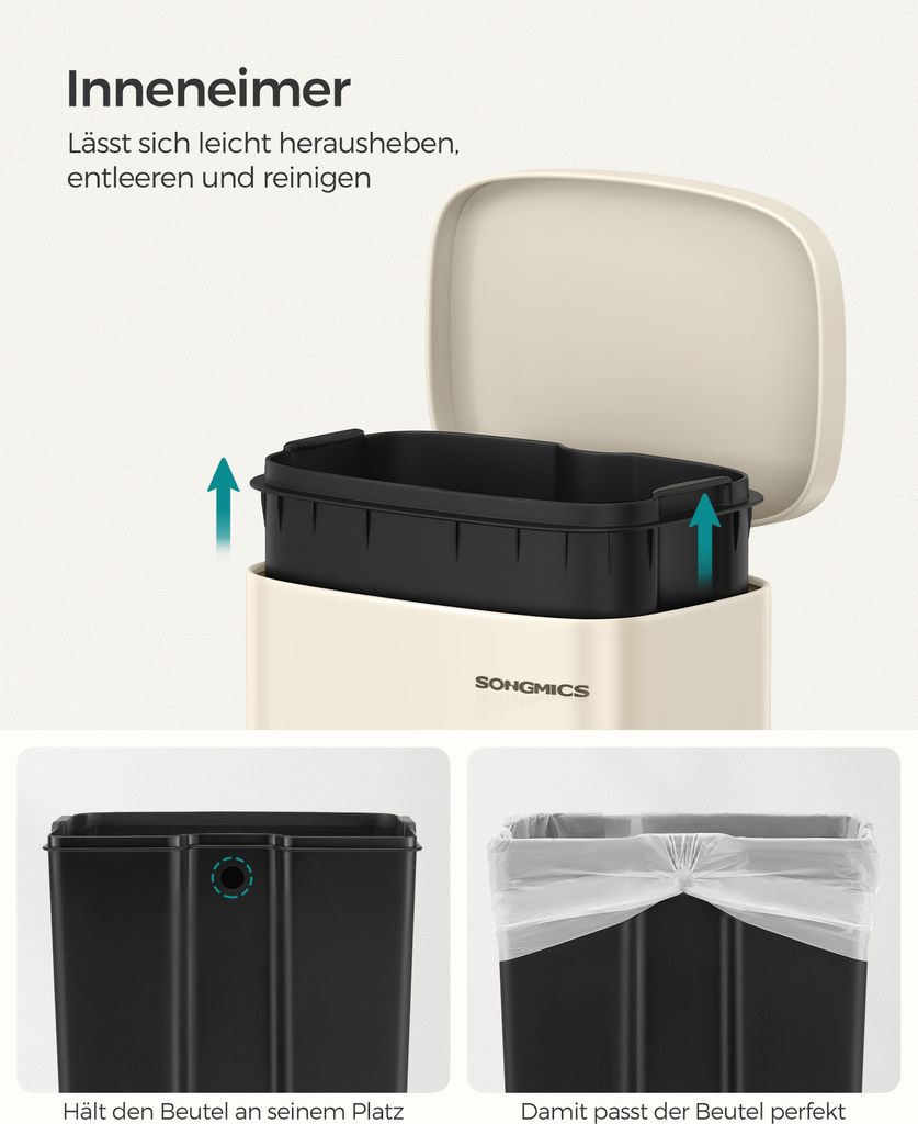 SONGMICS Mülleimer Küche, 30 Liter, Abfalleimer
