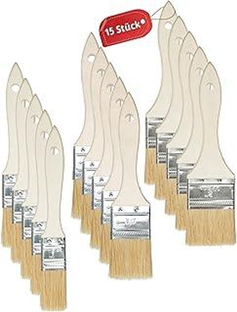 15pcs Flachpinsel Malerpinsel Set 25.4/38.1/50.8mm Breite Flachpinsel Set Malerbedarf Pinselset Lasurpinsel Lackpinsel Lackierpinsel flach für Mal...