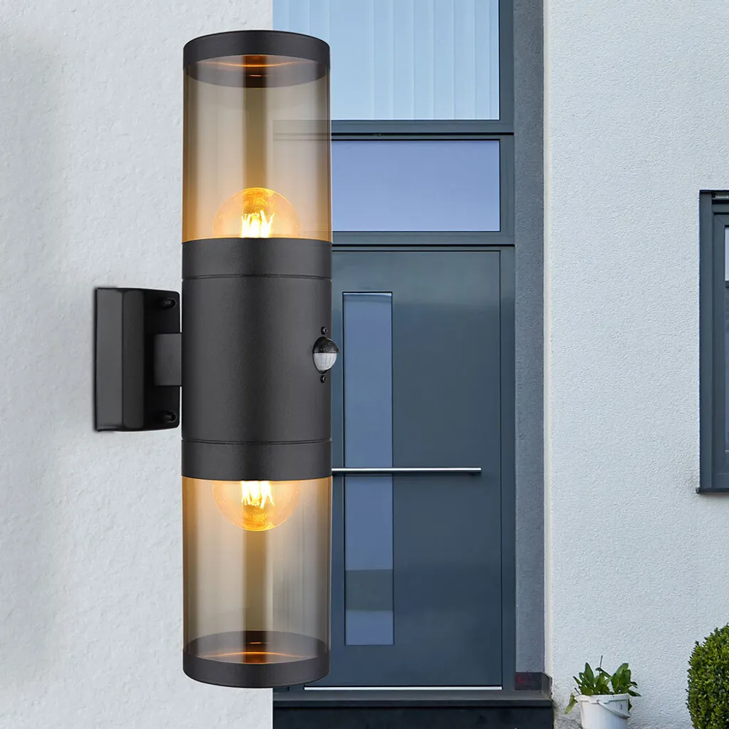 Applique Murale Extérieure Double Éclairage E27 Inox Noir Globo 32cm