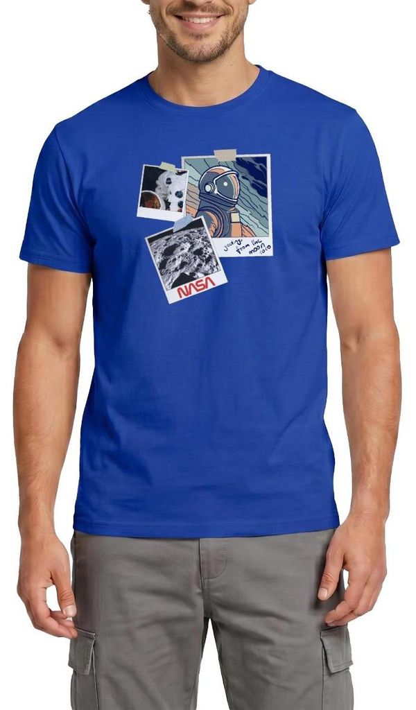 Spreadshirt NASA Greetings From The Moon Design Männer T-Shirt, L, Dunkelblau