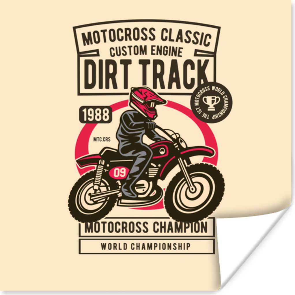 MuchoWow Poster Motocross - Zeichnung - Retro 100x100 cm - Babyzimmer