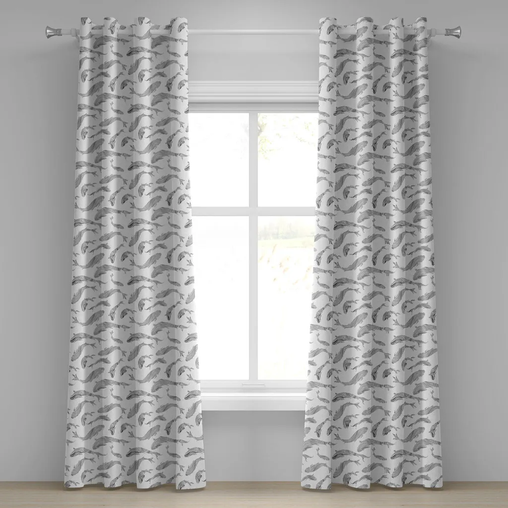 Rideau à œillets ABAKUHAUS 280x245 cm Noir Blanc Motif Sous-Marin