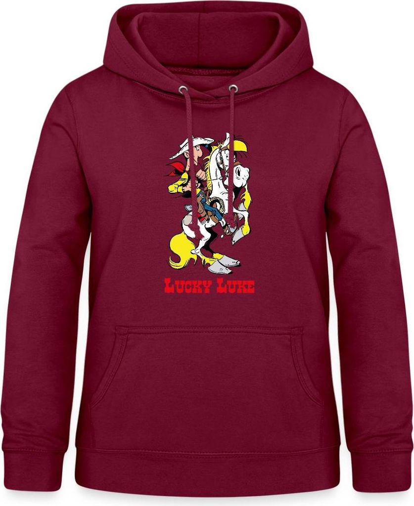 Spreadshirt Lucky Luke mit Pferd Jolly Jumper Damen Hoodie, XXL, Bordeaux