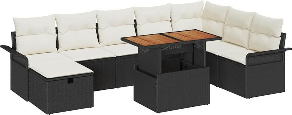 vidaXL Garten-Sofa-Set 9 pcs Schwarz Poly-Rattan