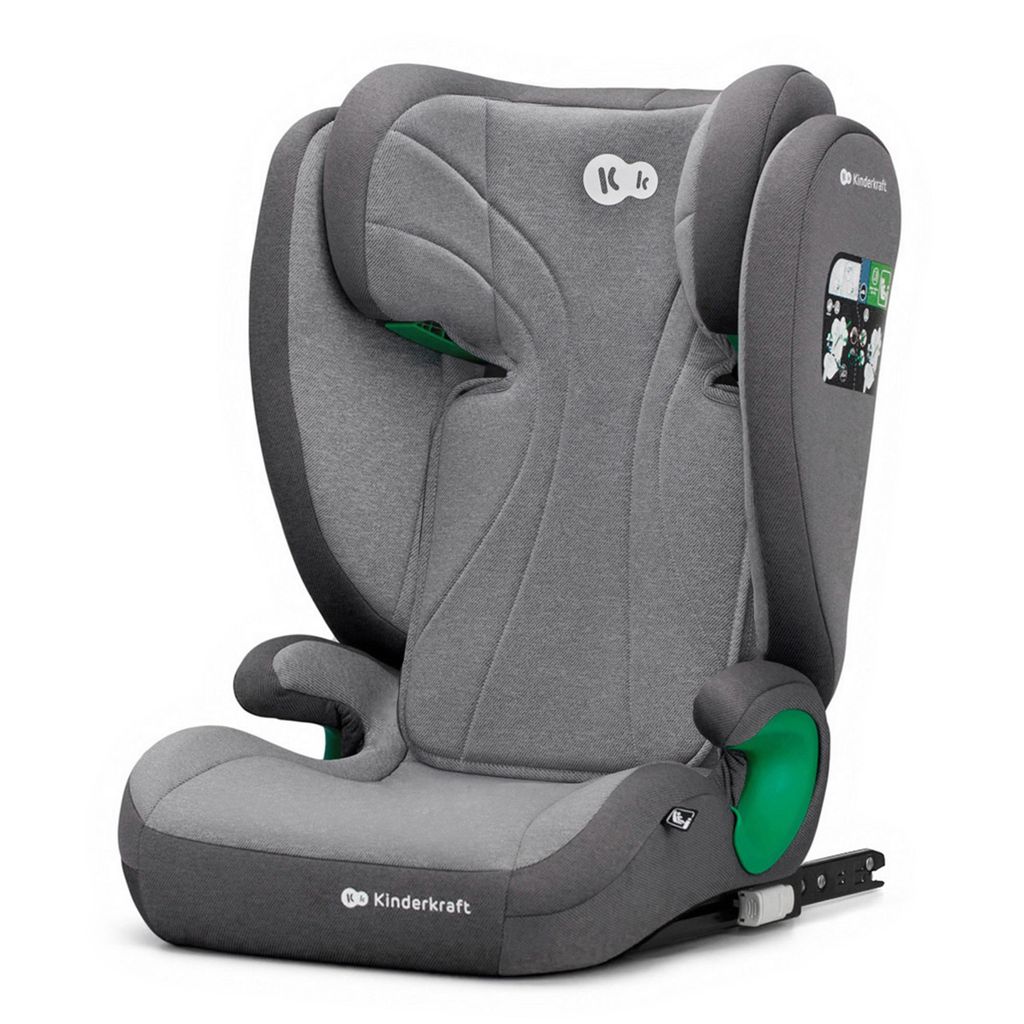 Kinderkraft JUNIOR FIX i-Size - Autositz 100-150 cm - R129 Norm - ISOFIX - SPS - H-GUARD - 10-fach verstellbare Kopfstütze - Waschbarer Bezug - Grau
