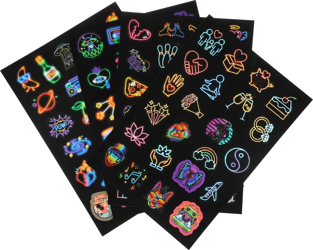 100 Stück Neon Sticker Set, Wasserfester Graffiti-Aufkleber für Koffer, Laptop, Motorrad, Fahrrad, Skateboard