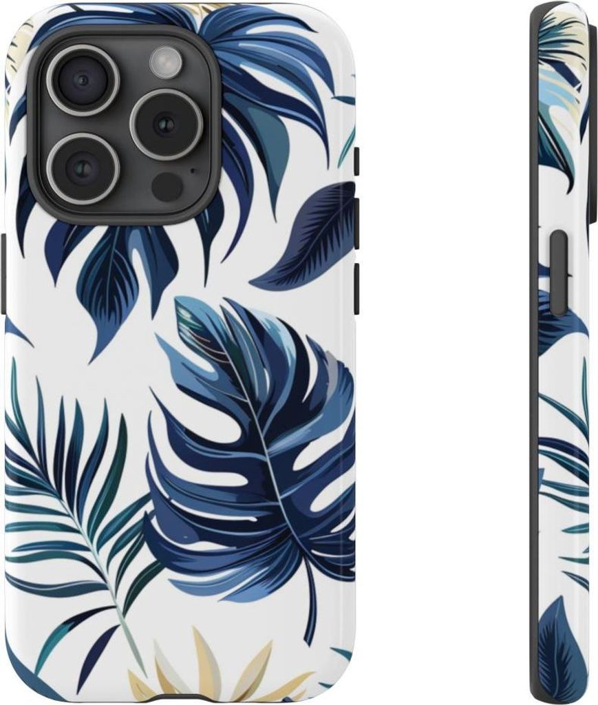 Blaues Tropenblätter-Muster – Hülle Kompatibel mit iPhone 15 Pro