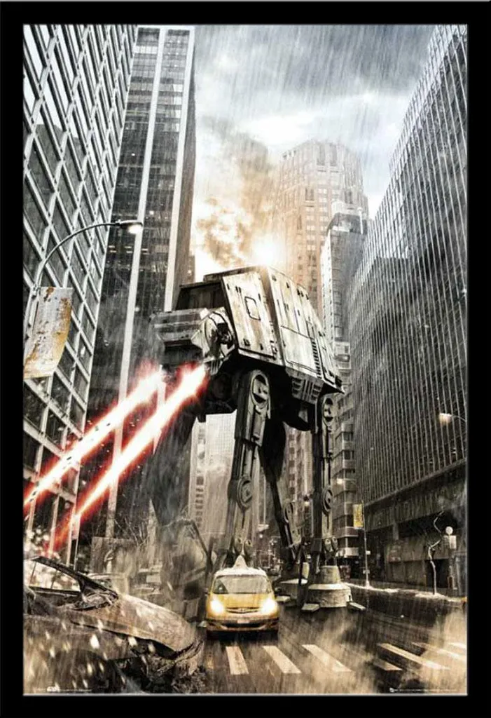 Poster Star Wars Manhattan Imperial AT-AT avec cadre noir Shinsuke MDF