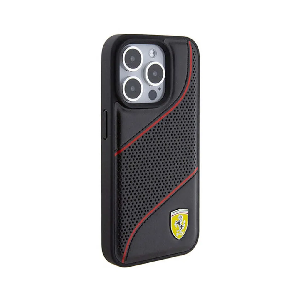 Custodia iPhone 15 Pro Ferrari Originale Nero Logo Metallo Onde - 4