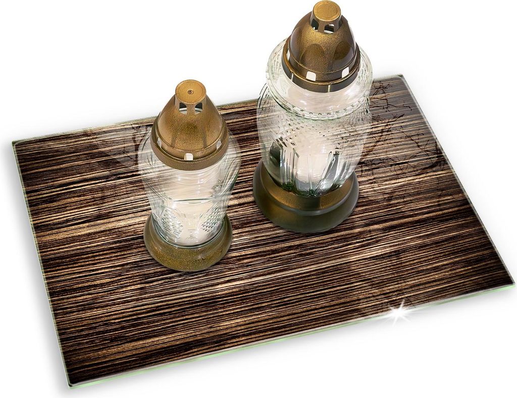 Untersetzer für Grabkerze Motiv Grabstein Gummifüße - 80x52 cm - Holzstruktur