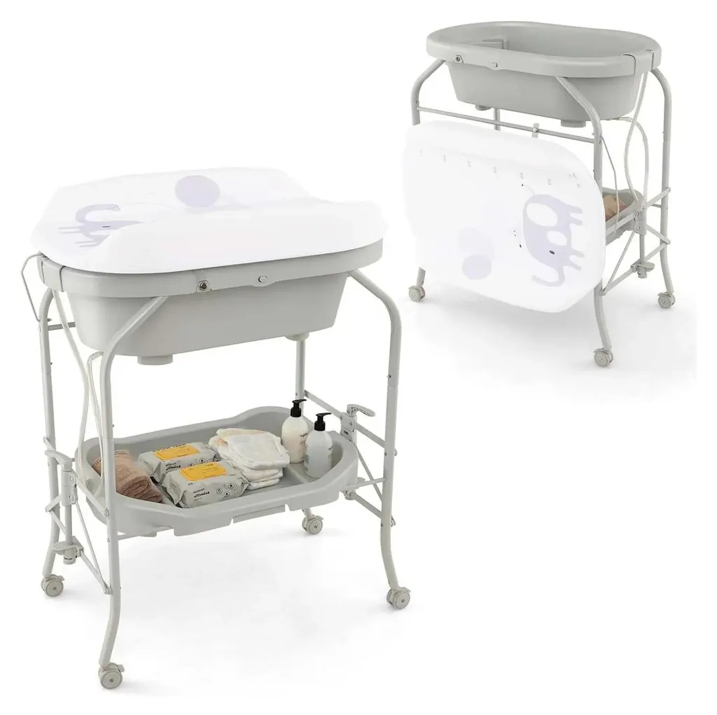 Table à langer de salle de bain avec baignoire gain de place pliable