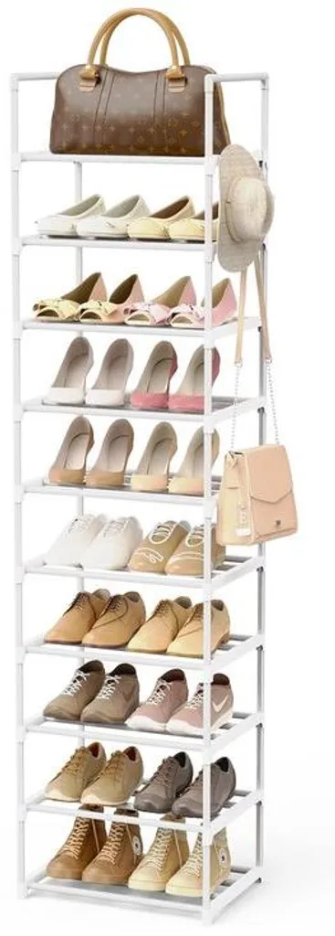 Meuble chaussures vertical métal 10 niveaux pour entrée étroite et hall