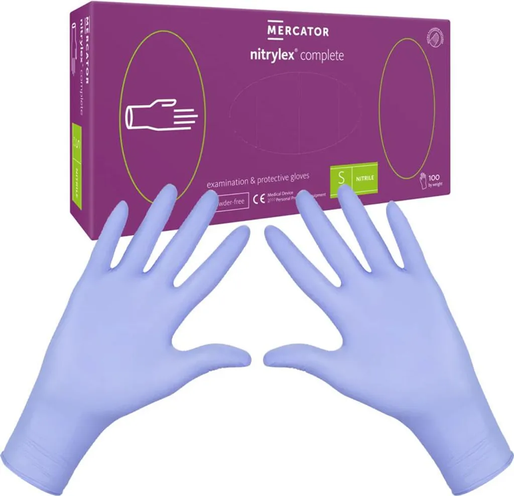 Gants en nitrile Mercator Nitrylex Complete taille S violets - 100 unités