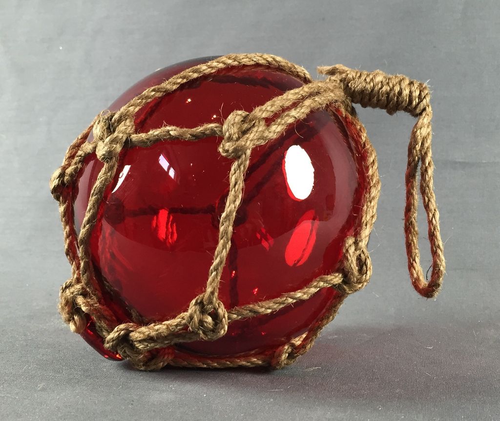 Deko Fischerkugel aus Glas rot 13 cm Tauwerk Netz Produktbild 