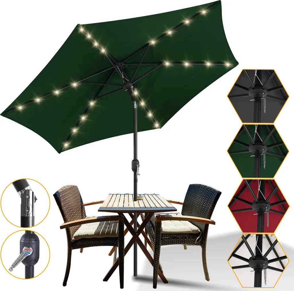 Ombrellone Clanmacy 2,7m con LED Solari e Rotazione 360° | Verde Bosco