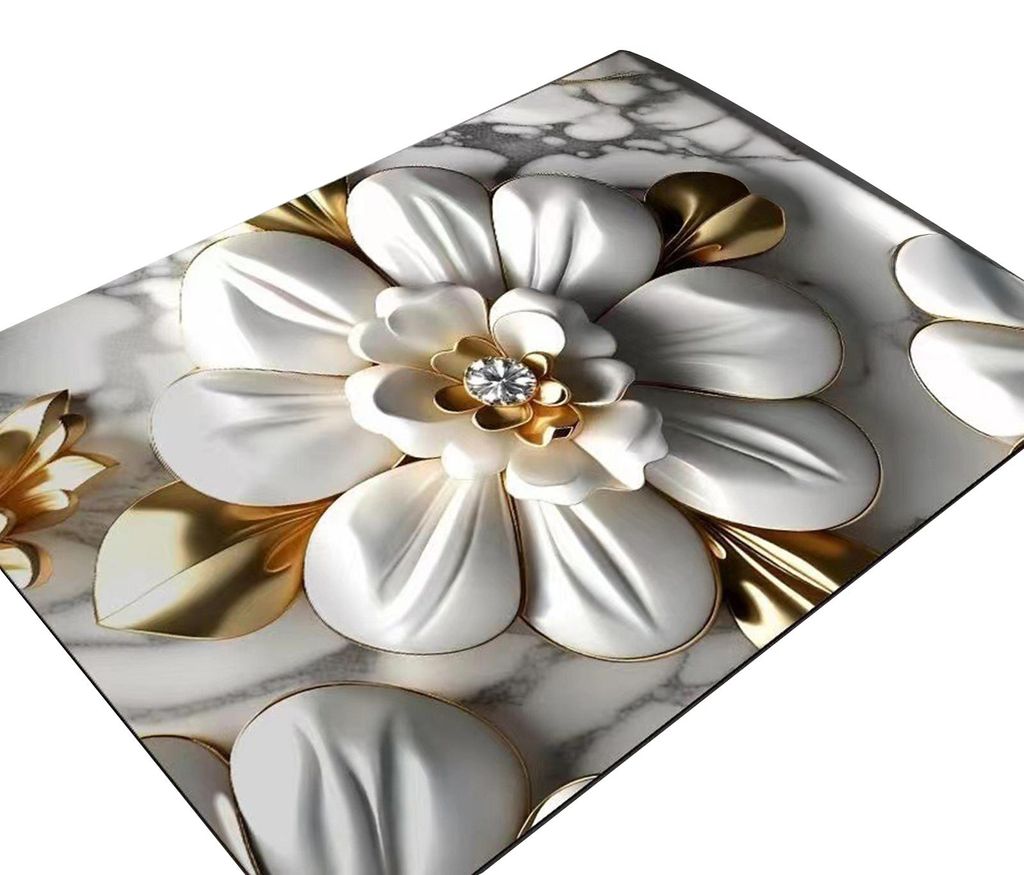 3D-Blumenmuster-Teppich, saugfähige Kieselgur-Badematte mit Blumenmuster und rutschfester Unterseite für Eingangsbereich, Küche, Badezimmer, Dusche