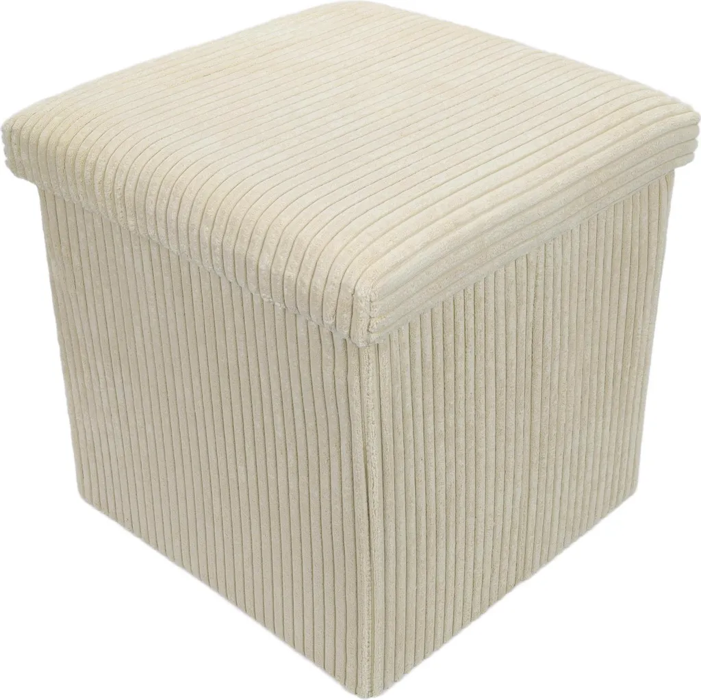 Pouf coffre beige TOBO tabouret de rangement en velours côtelé