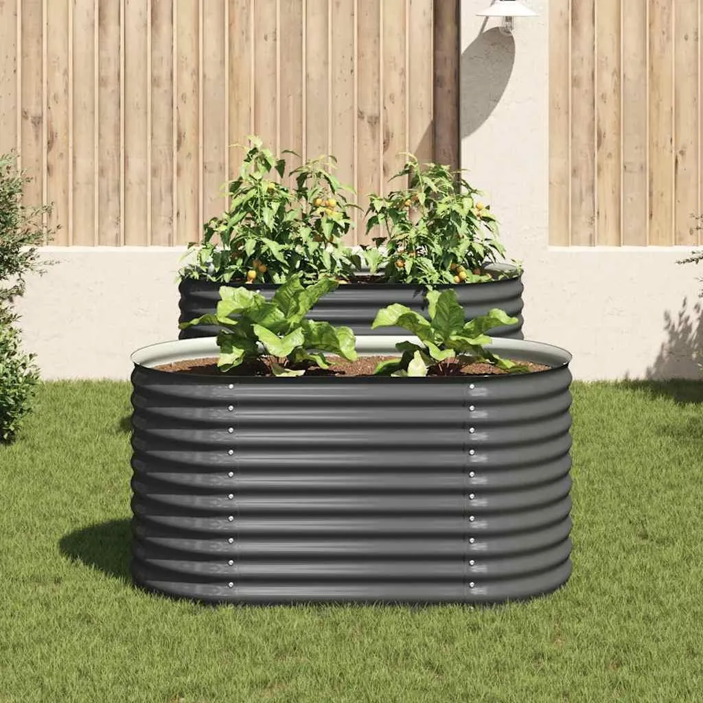 Bac à fleurs surélevé 160 cm en acier galvanisé gris résistant et durable - 3