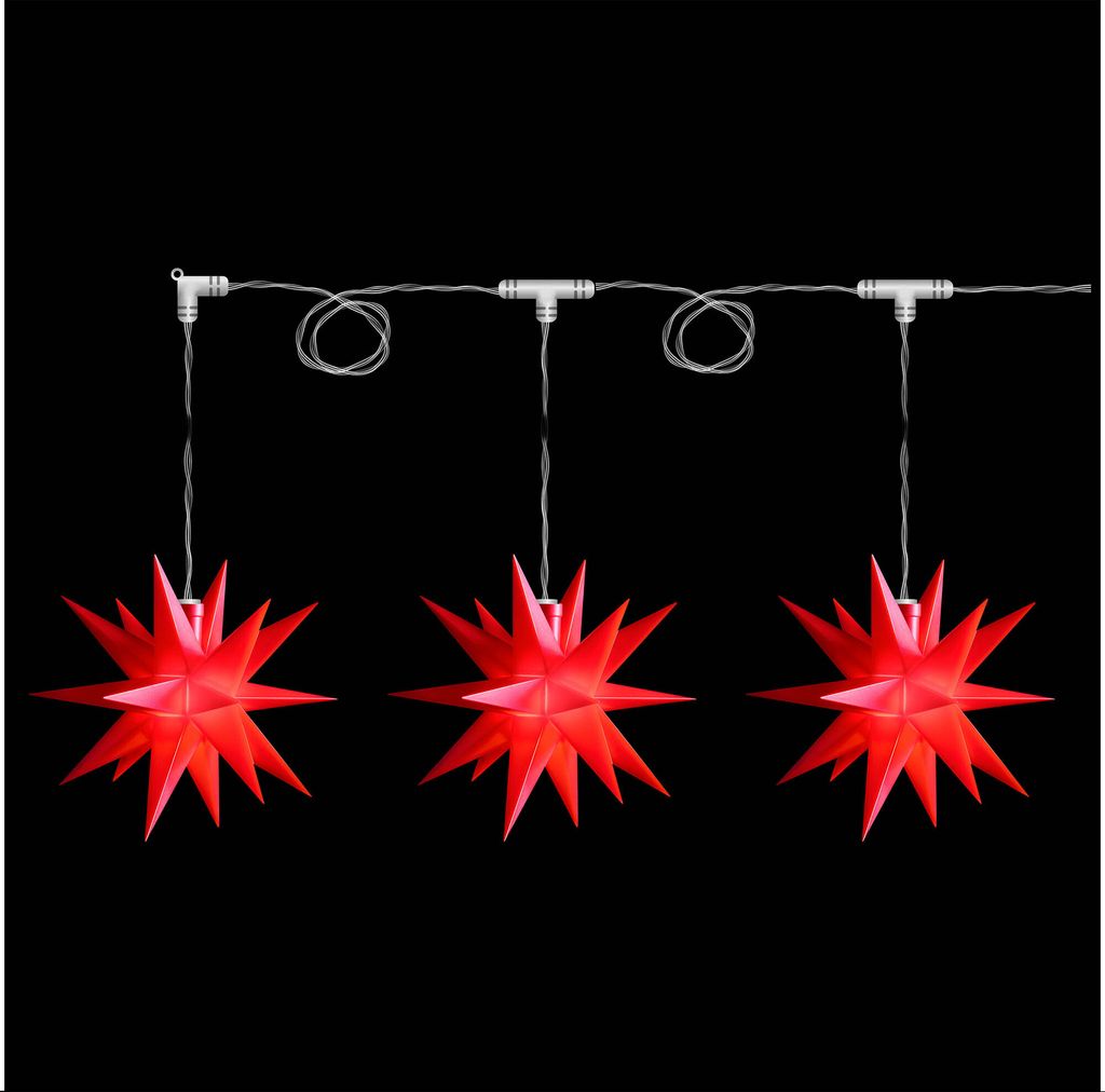 Novaliv Weihnachtsstern Dekostern | 12cm Sterne 3,5m Länge | 3er Sternenkette ROT | nur Innen | LED mit Baterriefach + Fernbedienung Weihnachtsdek...