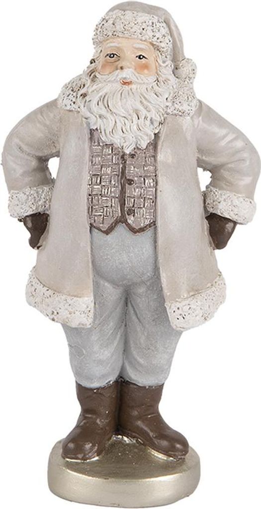 Clayre & Eef Weihnachtsdekorationsfigur Weihnachtsmann 8x6x15 cm Grau Kunststoff
