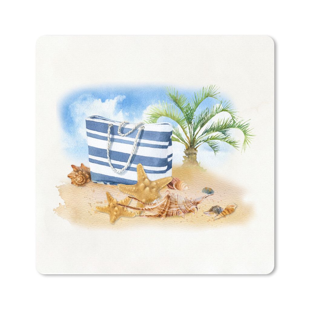 MuchoWow Mauspad Mousepad Palme - Tasche - Muscheln 20x20 cm - Mousepads - Maus Mat - Pad - Mausunterlage - Desk Mat - Bureauartikeln