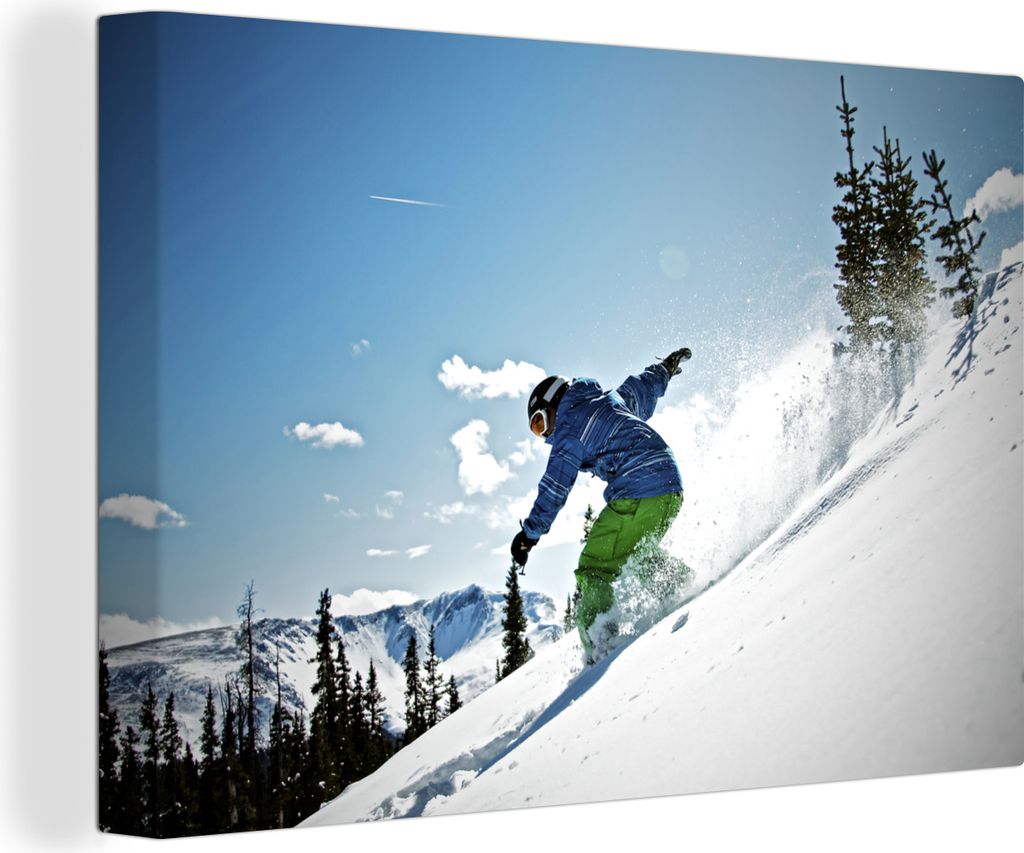 OneMillionCanvasses - Leinwandbilder - 140x90 cm, Ein Snowboarder balanciert auf seinem Brett auf der Piste, Wandbilder Kunstdruck Wanddekoration...