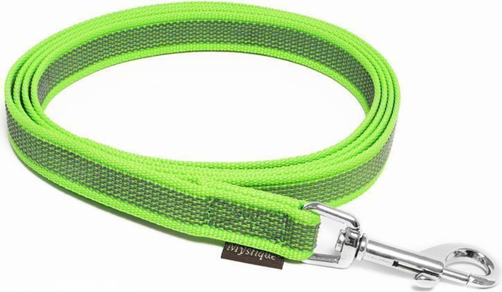 Mystique Gummierte Leine 15mm ohne Handschlaufe Standard Karabiner neon grün 50cm
