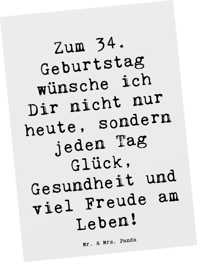 Mr. & Mrs. Panda Postkarte Spruch 34. Geburtstag - Weiß - Geschenk, Gesundheit, Grußkarte, Ansichtskarte, Freude am Leben, Alter, bildkarte, beso...
