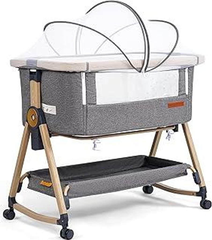 Maydolly 3-in-1 Baby Beistellbett – Vielseitiges Beistellbett, Reisebett & Stubenwagen inklusive Matratze & Moskitonetz – Höhenverstellbar mit...