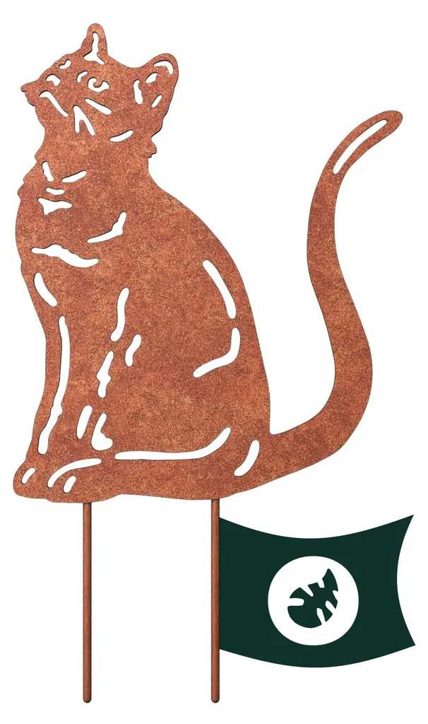 Décoration chat en métal rouillé - Poteau de jardin à patine 45cm