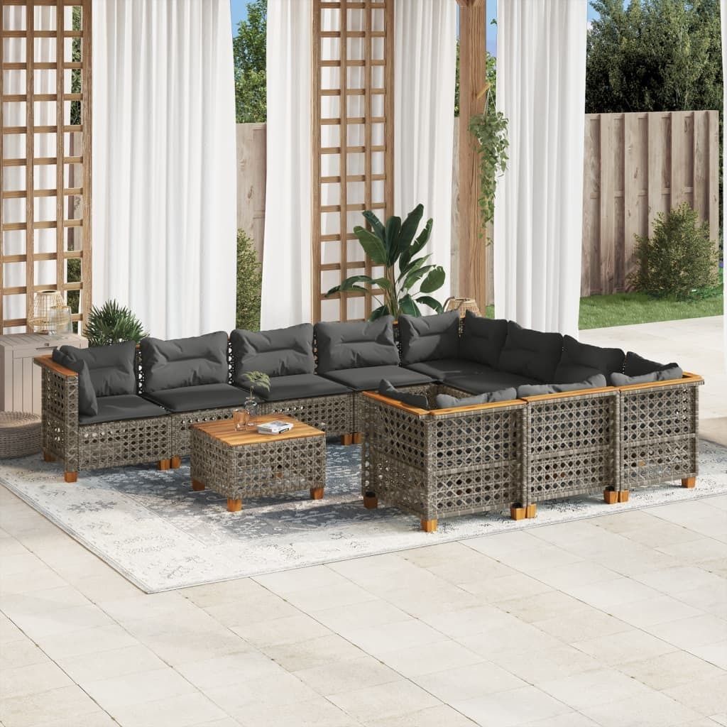 Maison Exclusive - 11-tlg. Garten-Sofagarnitur mit Kissen Grau Poly Rattan