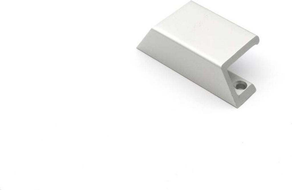 A silver door handle on a white background.