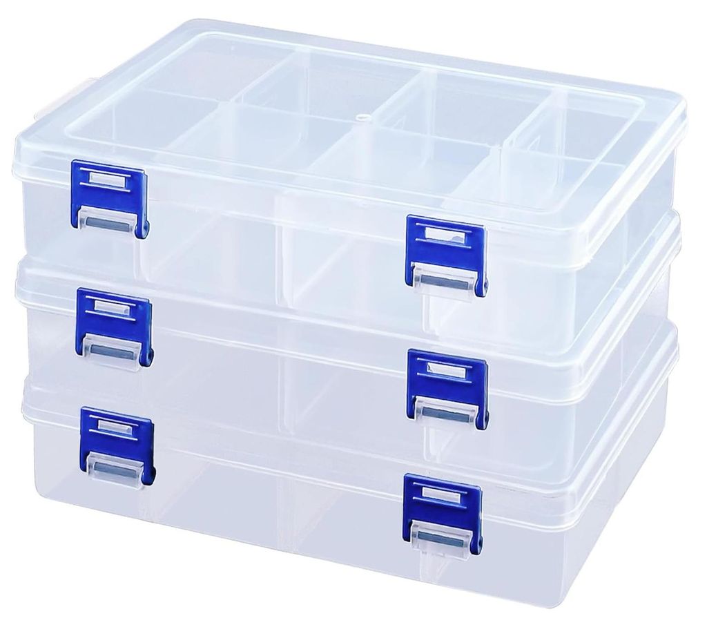 Aufbewahrungsbox aus Kunststoff mit 8 Fächern, 3-teilig, transparent, Aufbewahrungsbox aus