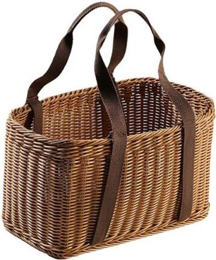 360Home Korbtasche Korb Geflecht Kunstrattan Braun Griff aus Leinen 21*19*36cm