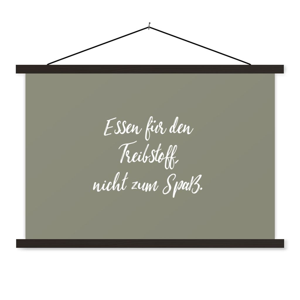 MuchoWow Textilposter Essen für den Treibstoff, nicht zum Spaß - Sprichwörter - Zitate - Essen 90x60 cm mit schwarzem Rahmen - Aufhängungssatz