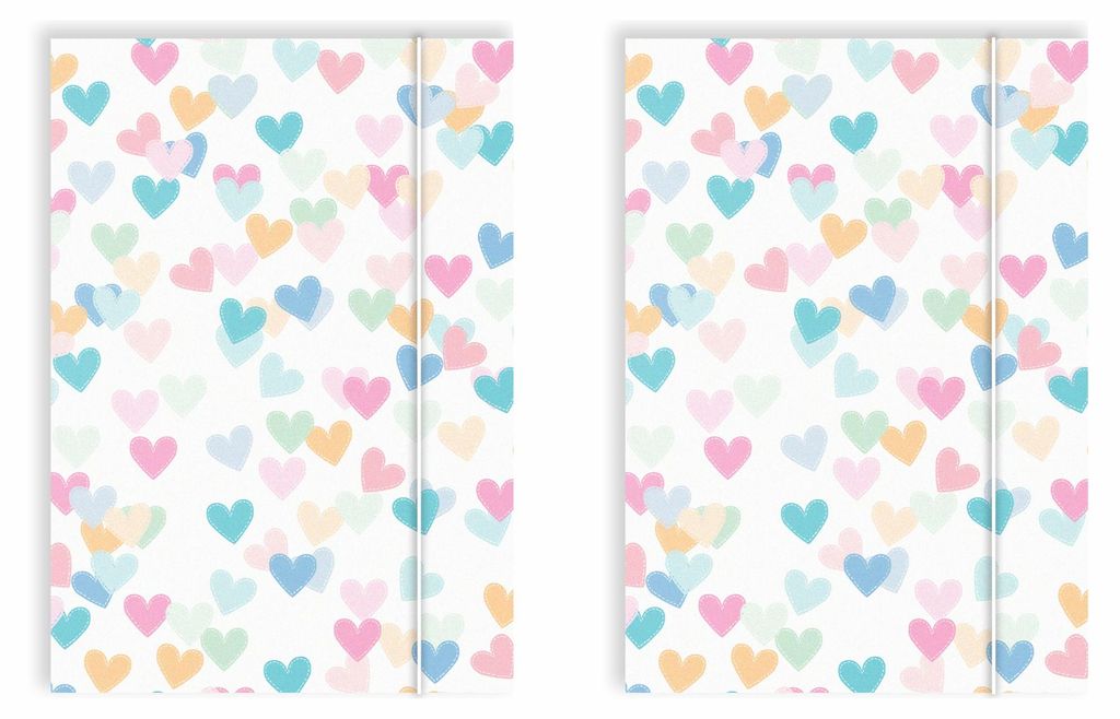 Friendly Fox DIN A4 Sammelmappen Herzen 2x Schulmappe Kinder, Postmappe A4 Schule mit Gummizug, bunte Hausaufgabenmappe Kinder Schule