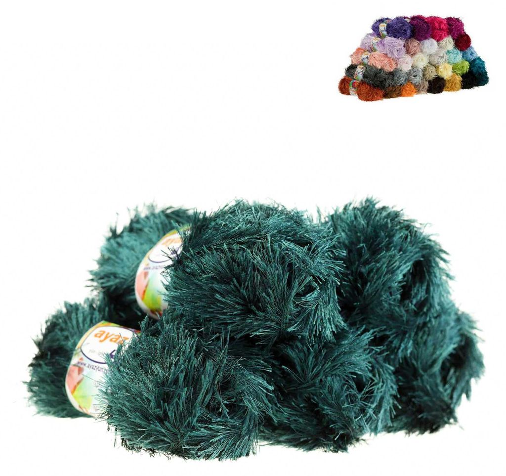 5 x 100g Strickgarn Yumos Fransenstrickgarn dunkelgrün