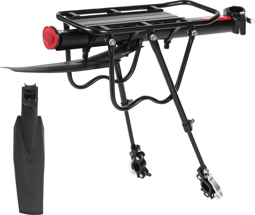 Faziango Verstellbarer Fahrrad Gepäckträger mit Reflektor und Schutzblech, bis 50 kg belastbar, für 24-29 Zoll MTB, Alu