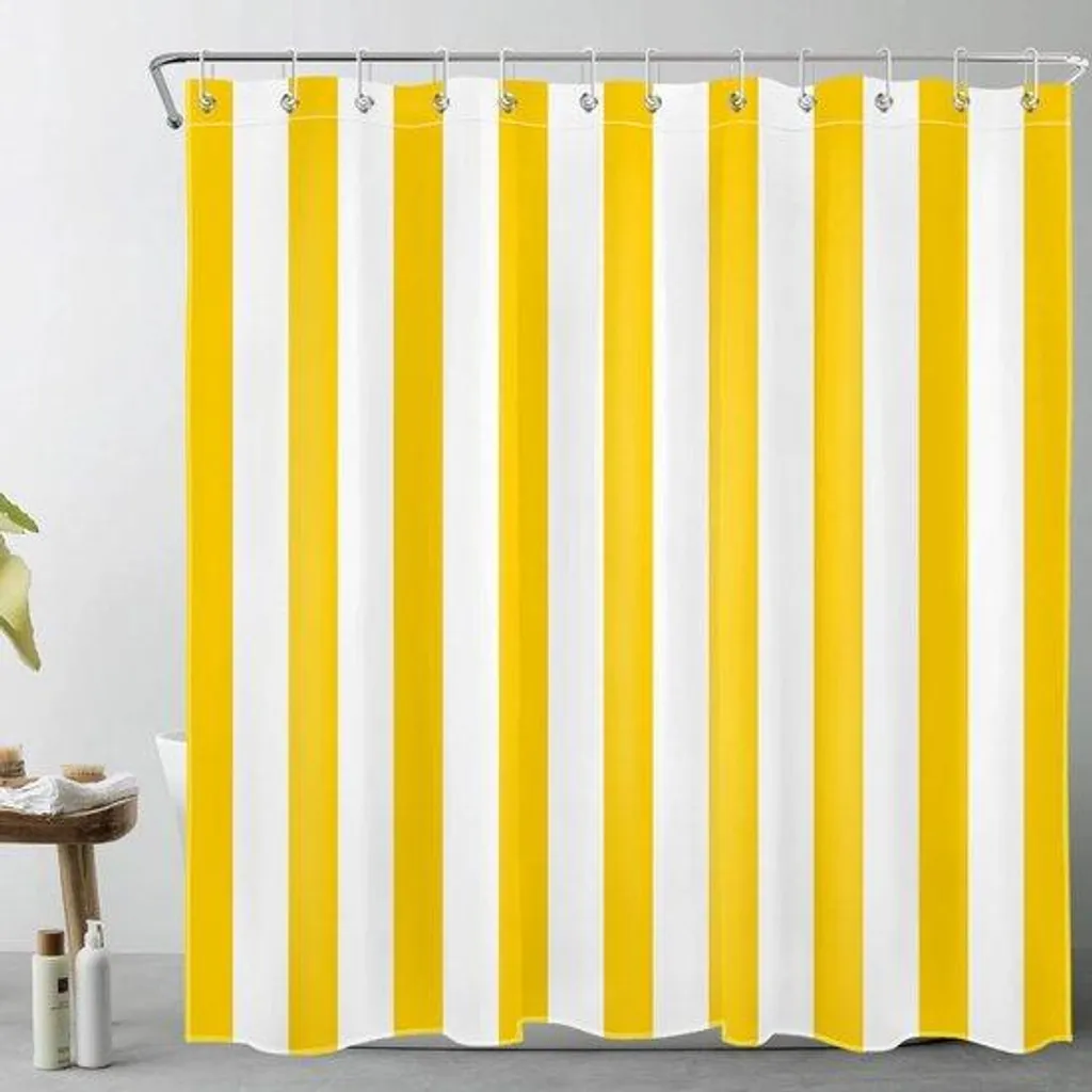 Rideau de douche textile imperméable 180x198 cm coloris jaune/blanc
