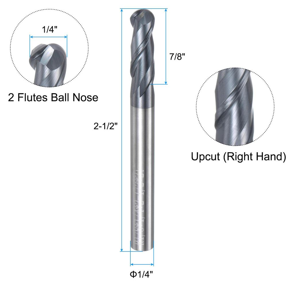 Hartmetallfr?ser 1/4 Zoll Schaft, 2-Fl?ten CNC Fr?ser, AlTiN-Beschichtung fš¹r Edelstahl, Verbundwerkstoffe und Legierungen, Schwarz