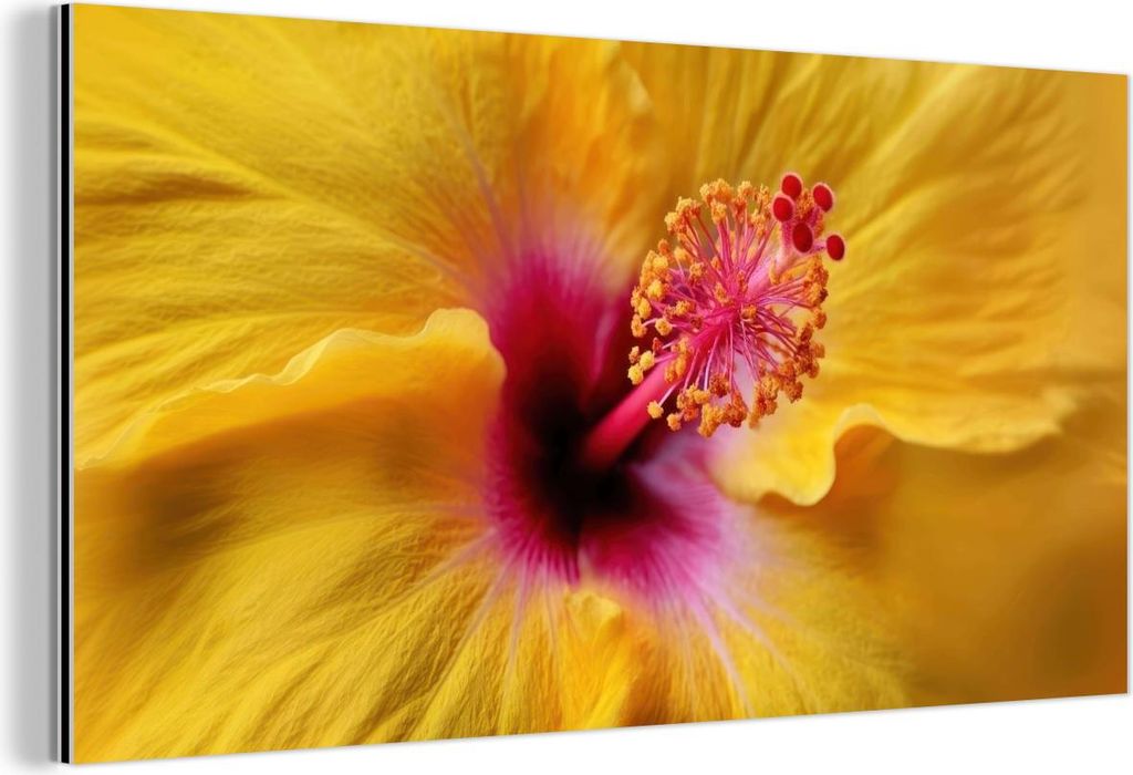 MuchoWow Wanddekoration Metall Metallbild Wandkunst 120x60 cm Gelb - Hibiskus - Tropisch MuchoWow Aluminium Gemälde - Metalbilder